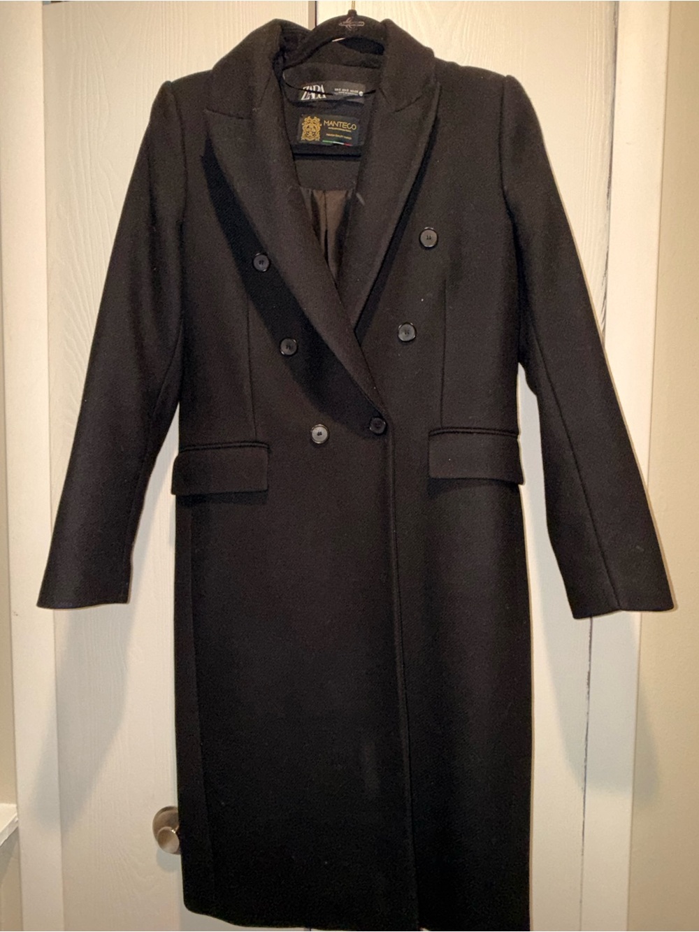 Zara Manteco Double-Breasted Black Wool Coat - Women's